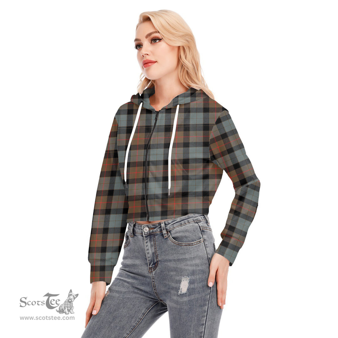 ScotsTee Shop Scottish Gunn Weathered Clan Tartan Womens Cropped Zip Up Hoodie