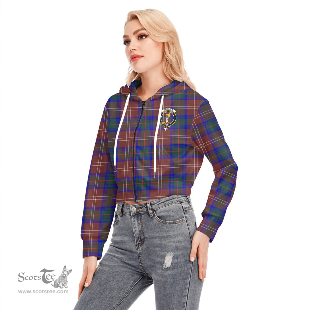 ScotsTee Shop Scottish Chisholm Hunting Modern Clan Crest Tartan Womens Cropped Zip Up Hoodie