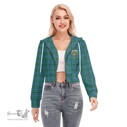 ScotsTee Shop Scottish Douglas Ancient Clan Crest Tartan Womens Cropped Zip Up Hoodie