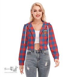 ScotsTee Shop Scottish Galloway Red Clan Crest Tartan Womens Cropped Zip Up Hoodie