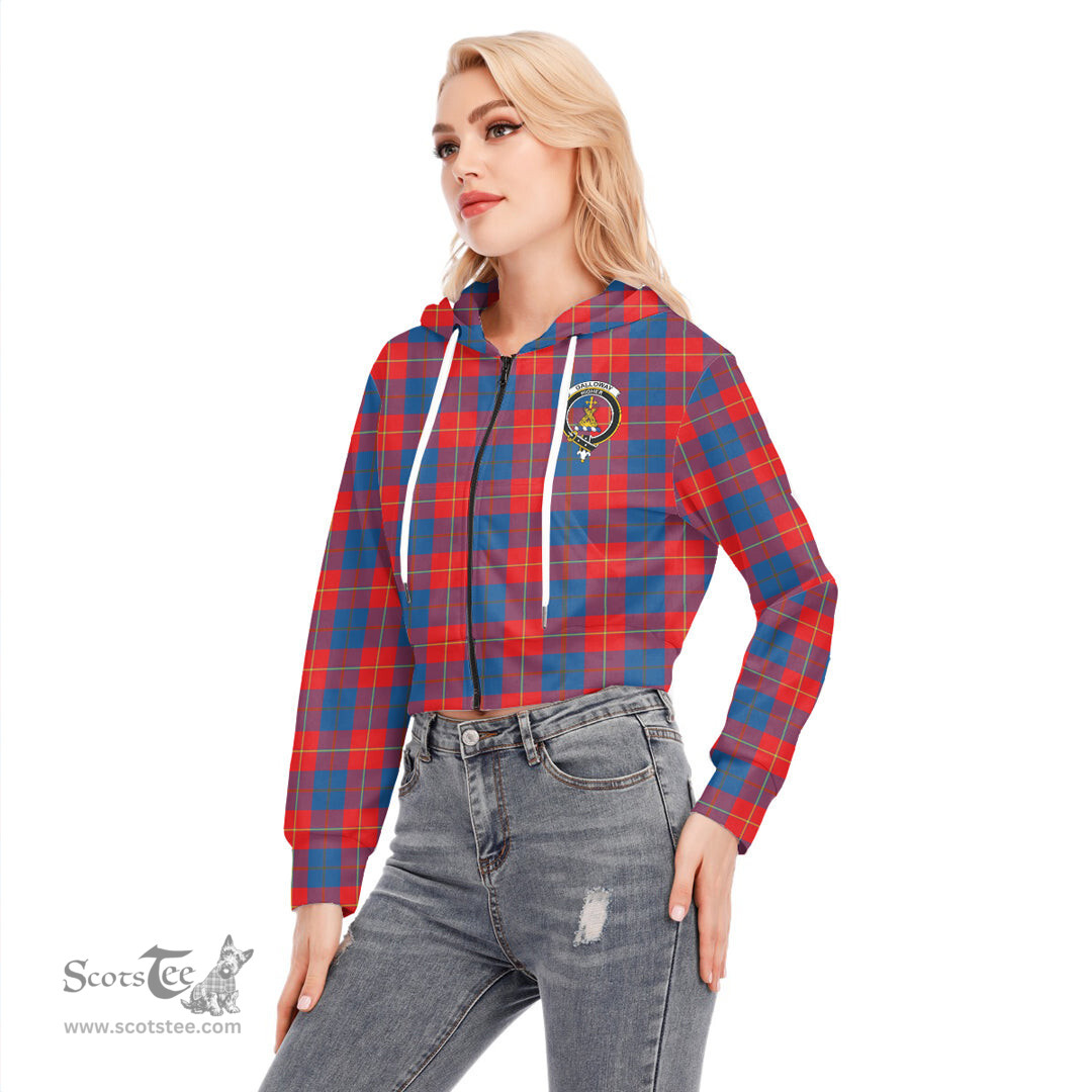 ScotsTee Shop Scottish Galloway Red Clan Crest Tartan Womens Cropped Zip Up Hoodie