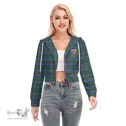 ScotsTee Shop Scottish Cockburn Ancient Clan Crest Tartan Womens Cropped Zip Up Hoodie