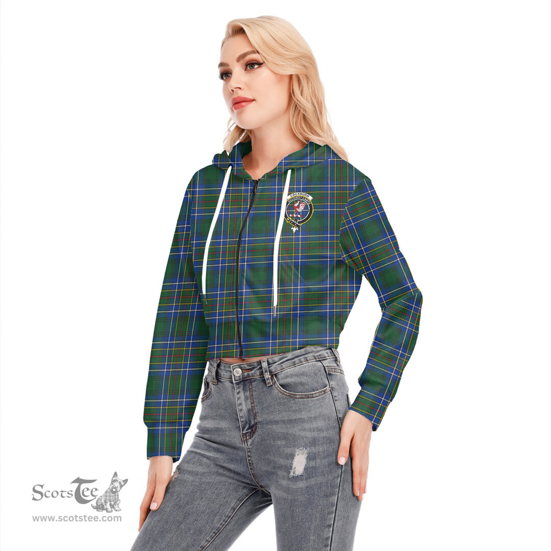 ScotsTee Shop Scottish Cockburn Ancient Clan Crest Tartan Womens Cropped Zip Up Hoodie