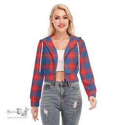 ScotsTee Shop Scottish Galloway Red Clan Tartan Womens Cropped Zip Up Hoodie