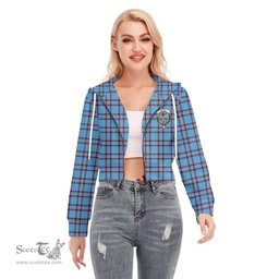 ScotsTee Shop Scottish Elliot Ancient Clan Crest Tartan Womens Cropped Zip Up Hoodie