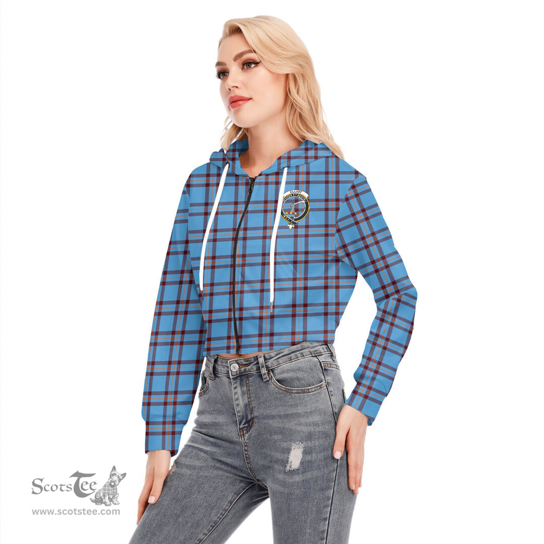 ScotsTee Shop Scottish Elliot Ancient Clan Crest Tartan Womens Cropped Zip Up Hoodie