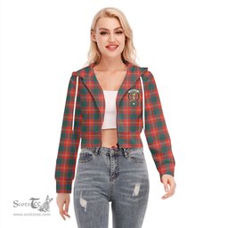 ScotsTee Shop Scottish Chisholm Ancient Clan Crest Tartan Womens Cropped Zip Up Hoodie