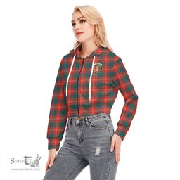 ScotsTee Shop Scottish Chisholm Ancient Clan Crest Tartan Womens Cropped Zip Up Hoodie