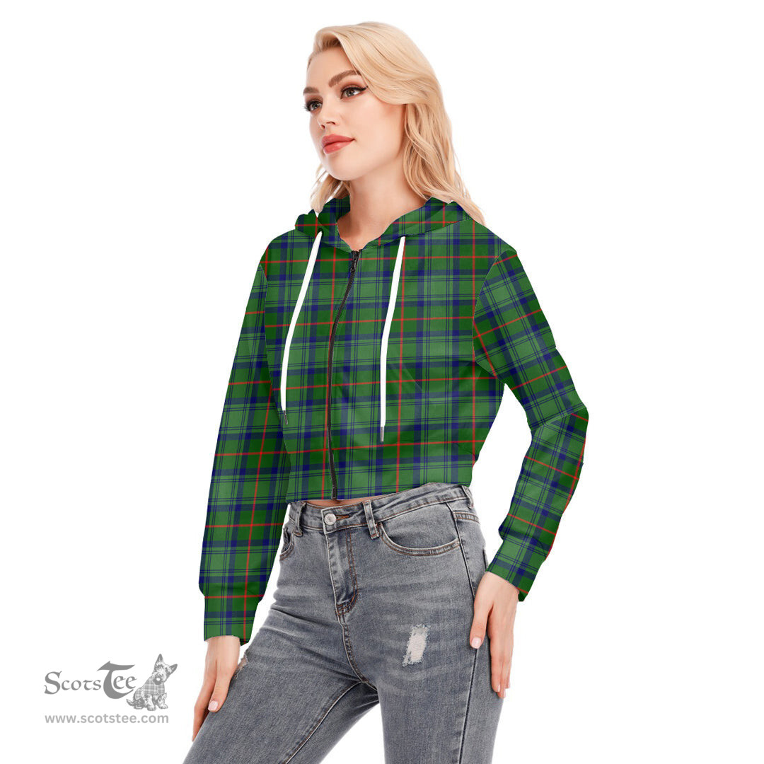ScotsTee Shop Scottish Cranstoun Clan Tartan Womens Cropped Zip Up Hoodie