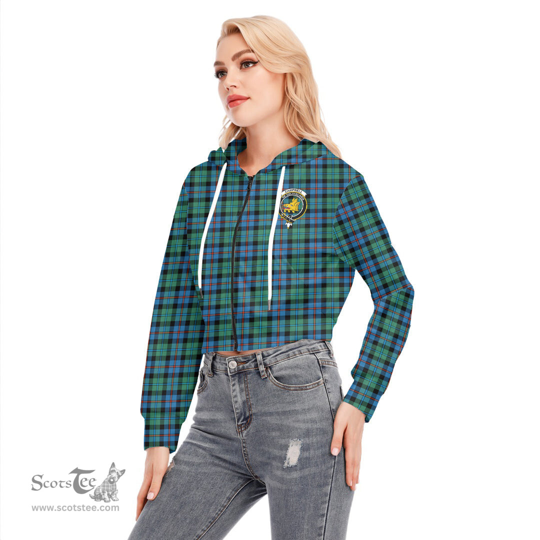 ScotsTee Shop Scottish Campbell of Cawdor Ancient Clan Crest Tartan Womens Cropped Zip Up Hoodie