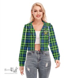 ScotsTee Shop Scottish Campbell of Breadalbane Ancient Clan Crest Tartan Womens Cropped Zip Up Hoodie