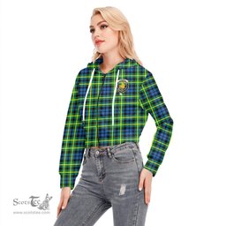ScotsTee Shop Scottish Campbell of Breadalbane Ancient Clan Crest Tartan Womens Cropped Zip Up Hoodie