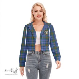 ScotsTee Shop Scottish Edmonstone Clan Crest Tartan Womens Cropped Zip Up Hoodie