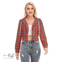 ScotsTee Shop Scottish Fraser Weathered Clan Tartan Womens Cropped Zip Up Hoodie