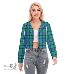 ScotsTee Shop Scottish Flower Of Scotland Clan Tartan Womens Cropped Zip Up Hoodie
