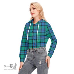 ScotsTee Shop Scottish Flower Of Scotland Clan Tartan Womens Cropped Zip Up Hoodie