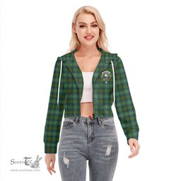 ScotsTee Shop Scottish Cranstoun Clan Crest Tartan Womens Cropped Zip Up Hoodie