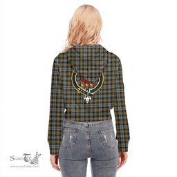 ScotsTee Shop Scottish Farquharson Weathered Clan Crest Tartan Womens Cropped Zip Up Hoodie