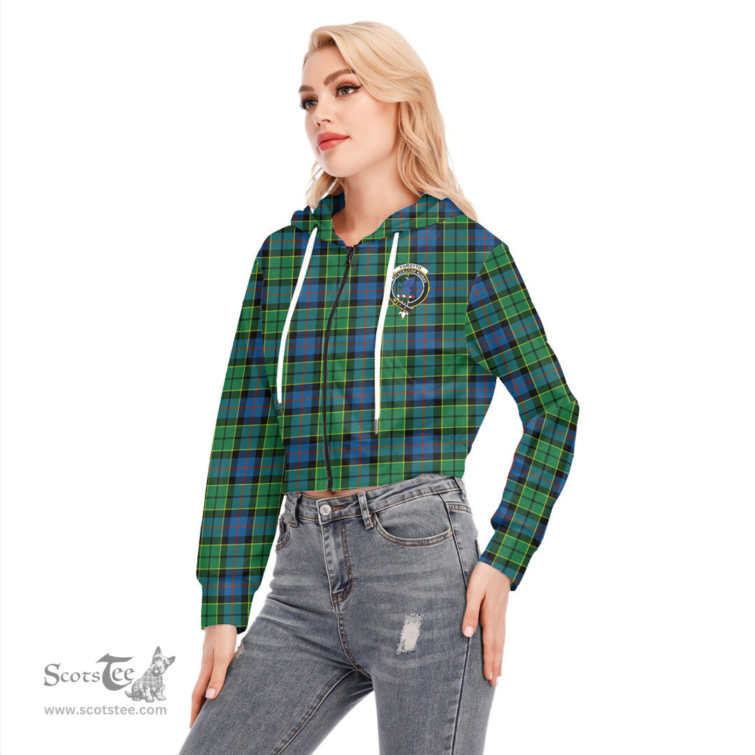 ScotsTee Shop Scottish Forsyth Ancient Clan Crest Tartan Womens Cropped Zip Up Hoodie
