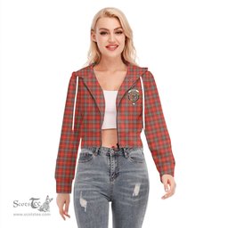 ScotsTee Shop Scottish Fraser Weathered Clan Crest Tartan Womens Cropped Zip Up Hoodie
