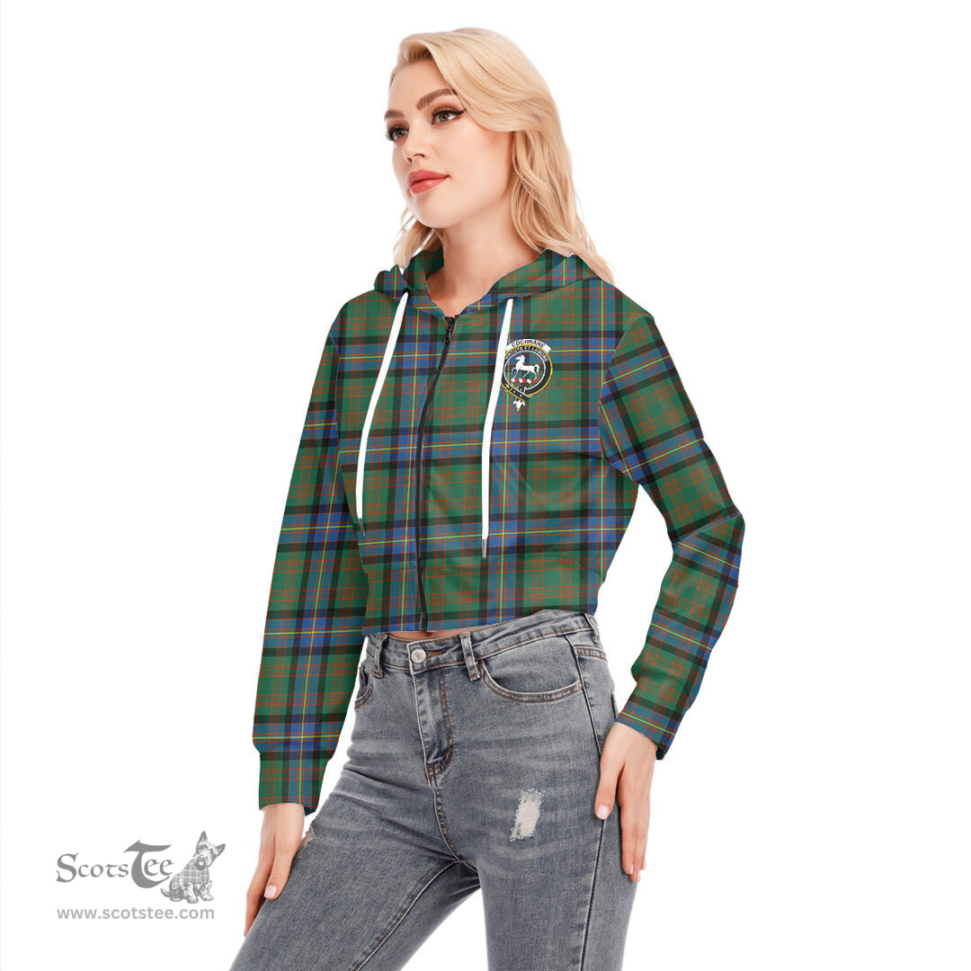 ScotsTee Shop Scottish Cochrane Ancient Clan Crest Tartan Womens Cropped Zip Up Hoodie