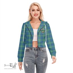 ScotsTee Shop Scottish Hamilton Hunting Ancient Clan Crest Tartan Womens Cropped Zip Up Hoodie