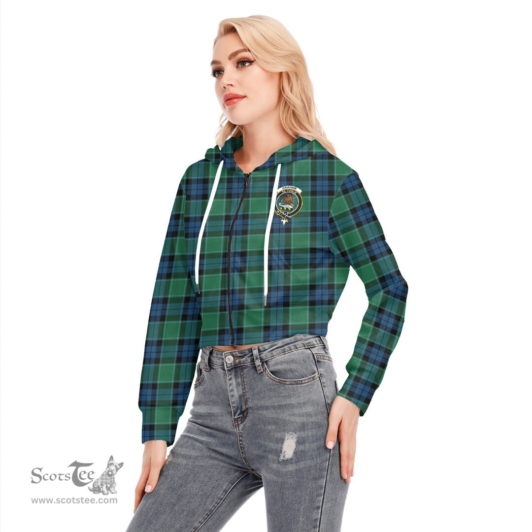 ScotsTee Shop Scottish Graham of Menteith Ancient Clan Crest Tartan Womens Cropped Zip Up Hoodie