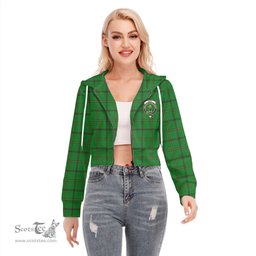 ScotsTee Shop Scottish Don _Tribe of Mar Clan Crest Tartan Womens Cropped Zip Up Hoodie