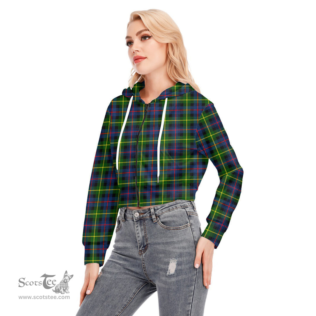 ScotsTee Shop Scottish Farquharson Modern Clan Tartan Womens Cropped Zip Up Hoodie