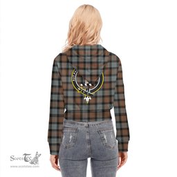 ScotsTee Shop Scottish Gunn Weathered Clan Crest Tartan Womens Cropped Zip Up Hoodie