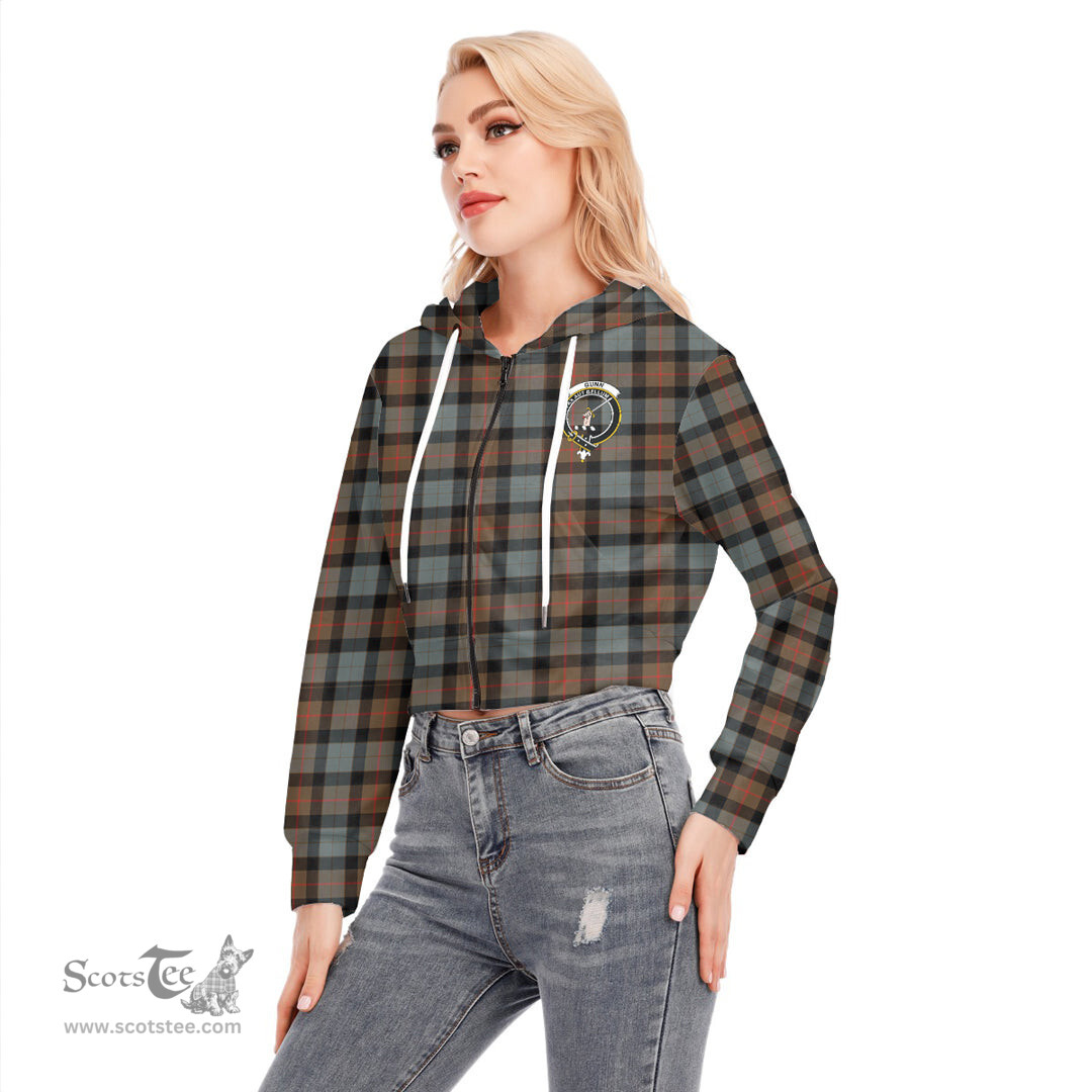 ScotsTee Shop Scottish Gunn Weathered Clan Crest Tartan Womens Cropped Zip Up Hoodie