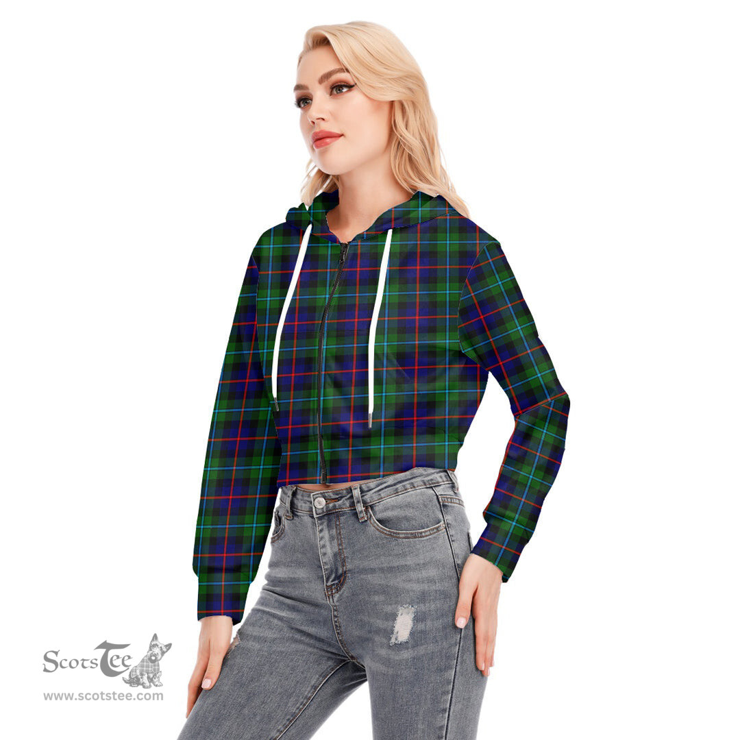 ScotsTee Shop Scottish Campbell of Cawdor Modern Clan Tartan Womens Cropped Zip Up Hoodie