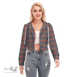 ScotsTee Shop Scottish Fraser Hunting Modern Clan Tartan Womens Cropped Zip Up Hoodie