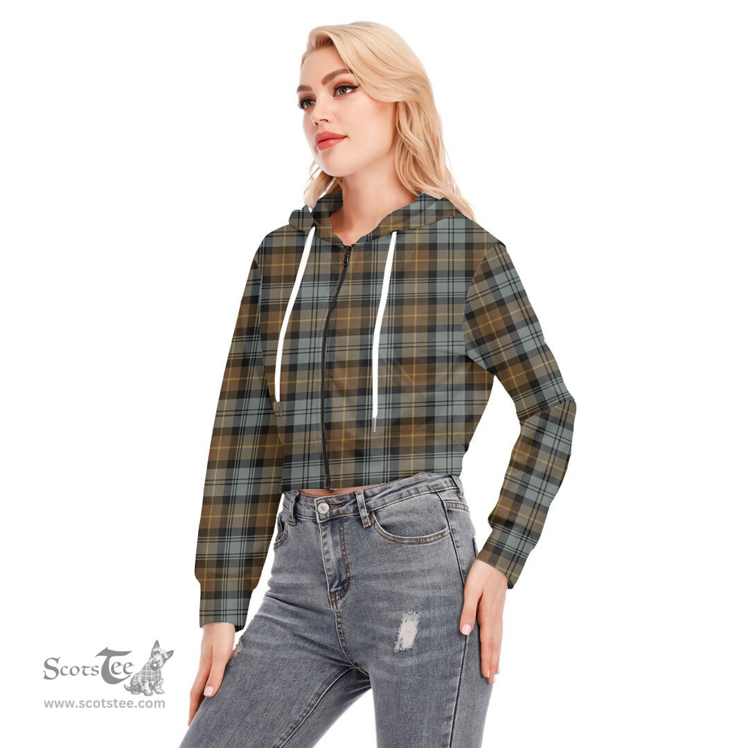 ScotsTee Shop Scottish Gordon Weathered Clan Tartan Womens Cropped Zip Up Hoodie