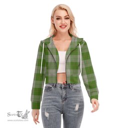 ScotsTee Shop Scottish Cunningham Dress Green Dancers Clan Tartan Womens Cropped Zip Up Hoodie