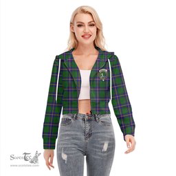 ScotsTee Shop Scottish Carmichael Modern Clan Crest Tartan Womens Cropped Zip Up Hoodie