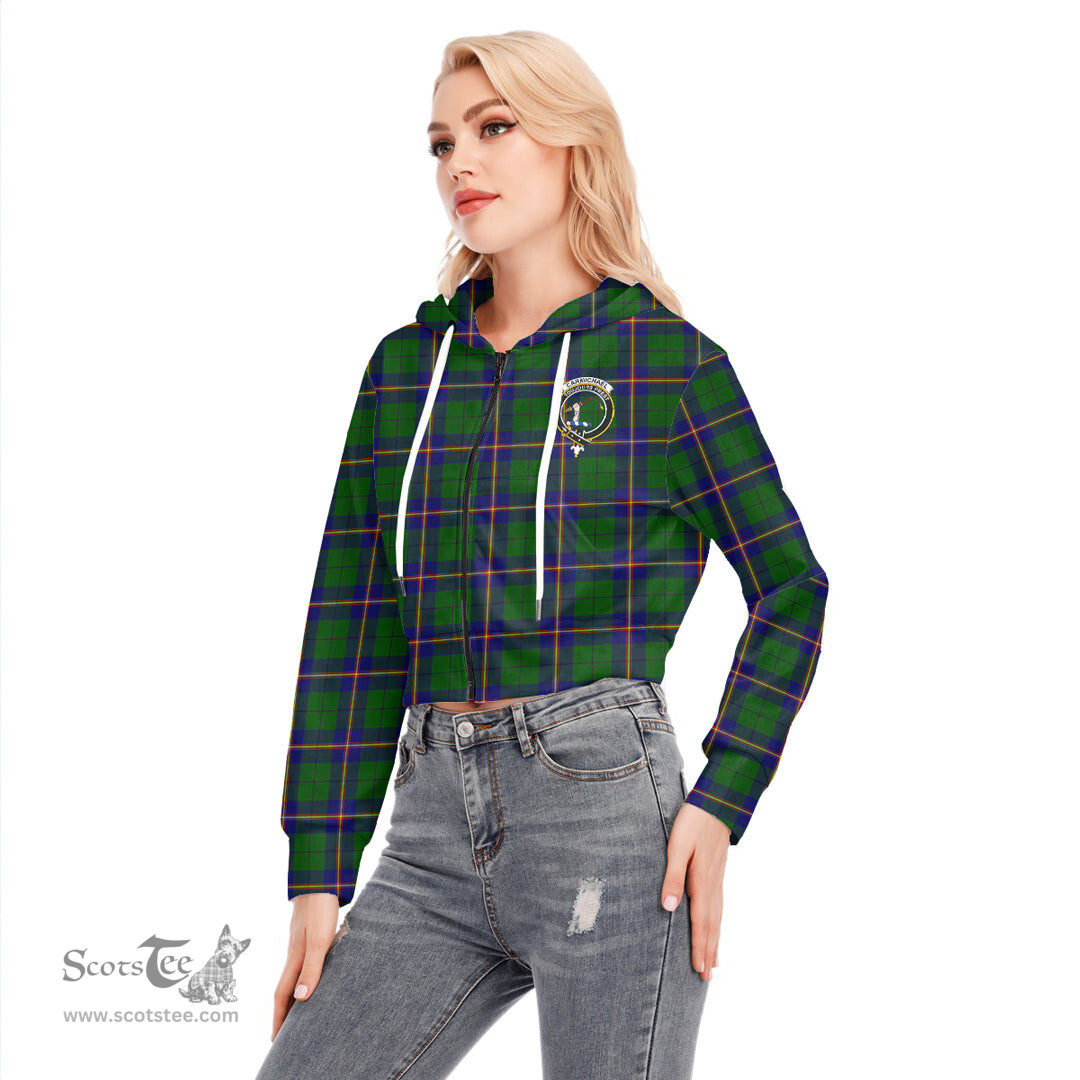ScotsTee Shop Scottish Carmichael Modern Clan Crest Tartan Womens Cropped Zip Up Hoodie