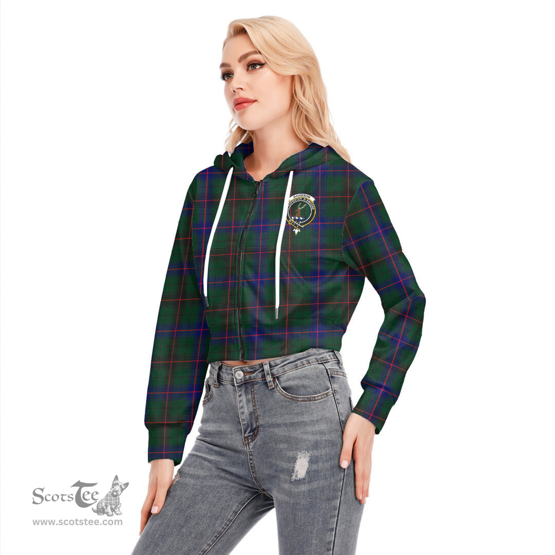 ScotsTee Shop Scottish Davidson Modern Clan Crest Tartan Womens Cropped Zip Up Hoodie