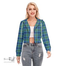 ScotsTee Shop Scottish Falconer Clan Tartan Womens Cropped Zip Up Hoodie