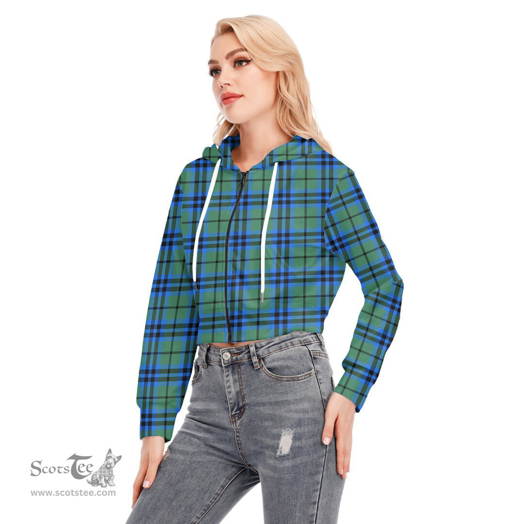 ScotsTee Shop Scottish Falconer Clan Tartan Womens Cropped Zip Up Hoodie