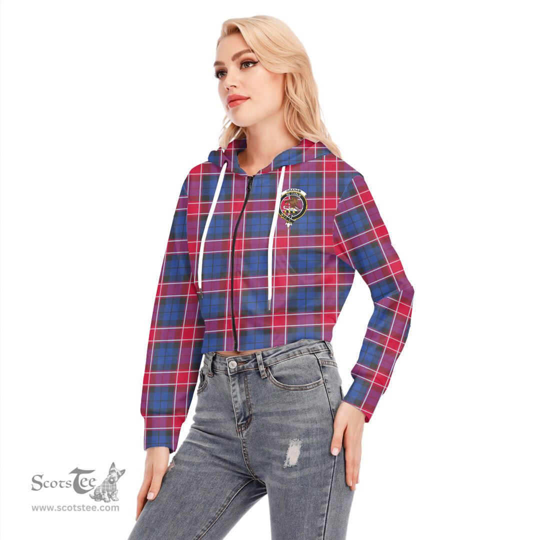 ScotsTee Shop Scottish Graham of Menteith Red Clan Crest Tartan Womens Cropped Zip Up Hoodie