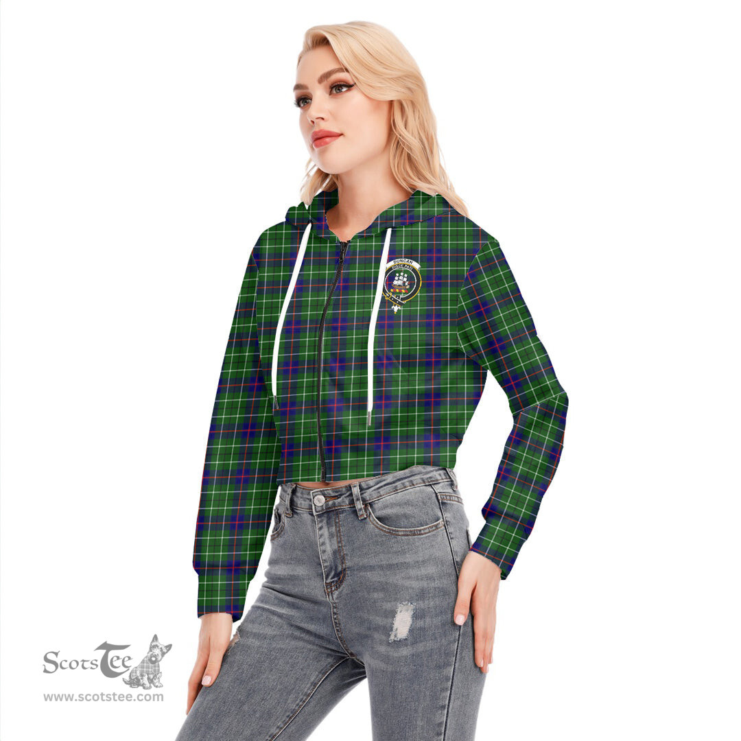 ScotsTee Shop Scottish Duncan Modern Clan Crest Tartan Womens Cropped Zip Up Hoodie