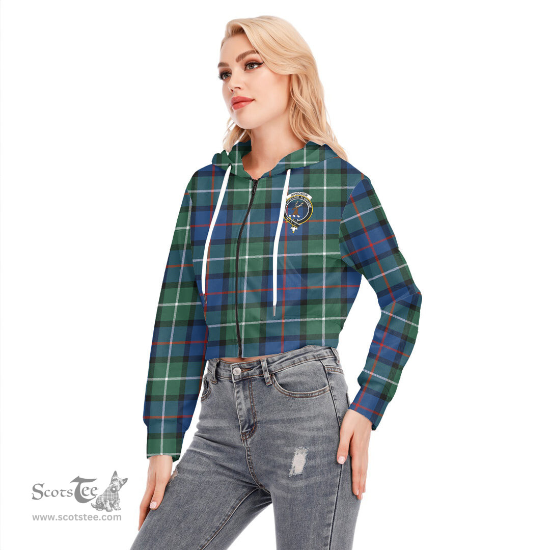 ScotsTee Shop Scottish Davidson of Tulloch Clan Crest Tartan Womens Cropped Zip Up Hoodie
