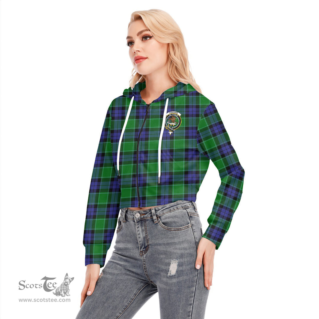 ScotsTee Shop Scottish Graham of Menteith Modern Clan Crest Tartan Womens Cropped Zip Up Hoodie