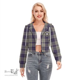 ScotsTee Shop Scottish Cunningham Dress Blue Dancers Clan Crest Tartan Womens Cropped Zip Up Hoodie