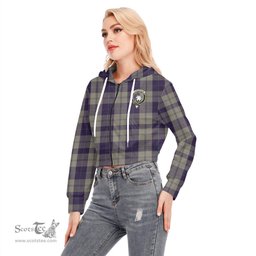 ScotsTee Shop Scottish Cunningham Dress Blue Dancers Clan Crest Tartan Womens Cropped Zip Up Hoodie