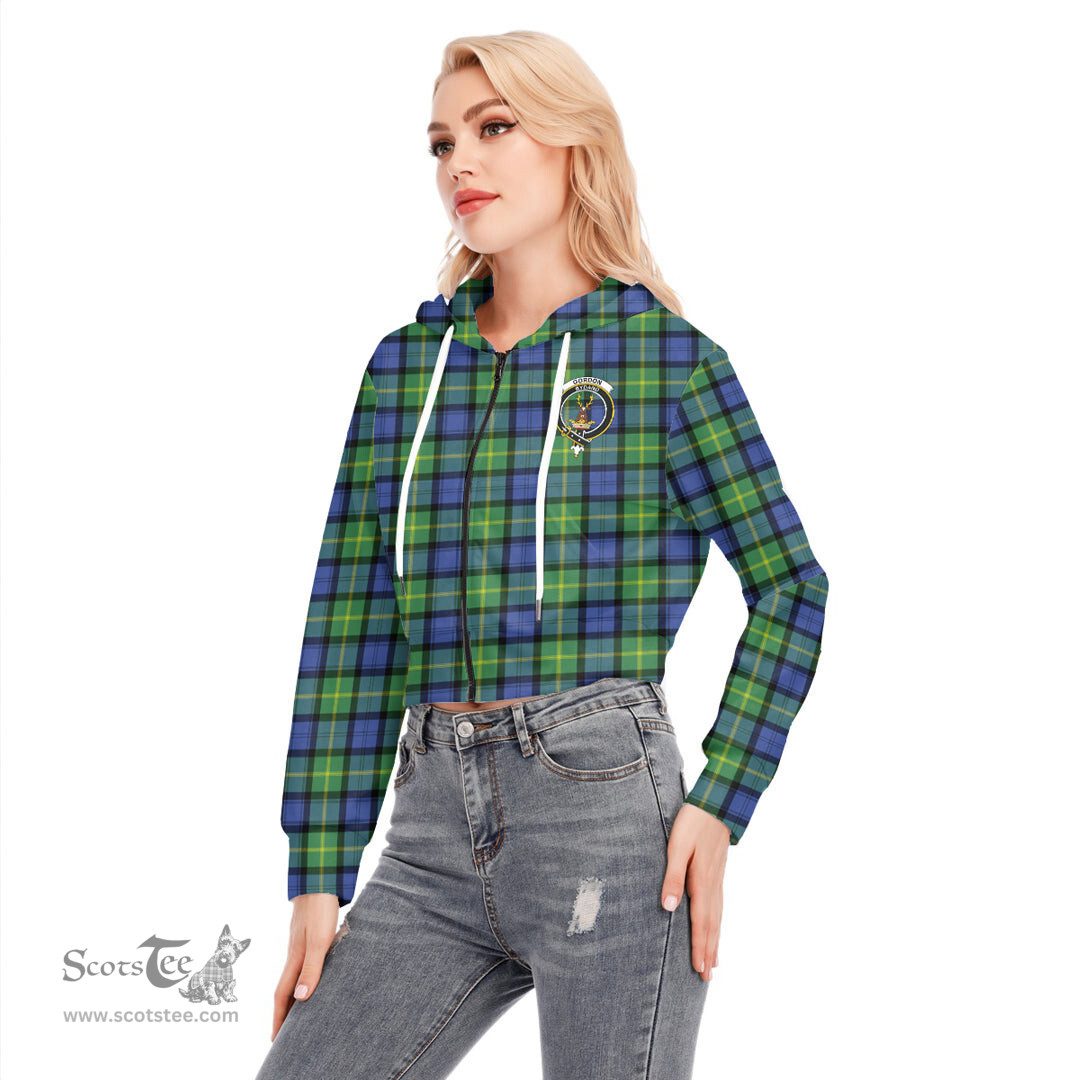 ScotsTee Shop Scottish Gordon Old Ancient Clan Crest Tartan Womens Cropped Zip Up Hoodie