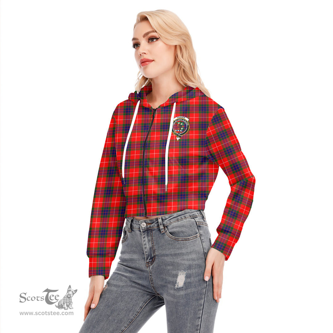 ScotsTee Shop Scottish Fraser Modern Clan Crest Tartan Womens Cropped Zip Up Hoodie