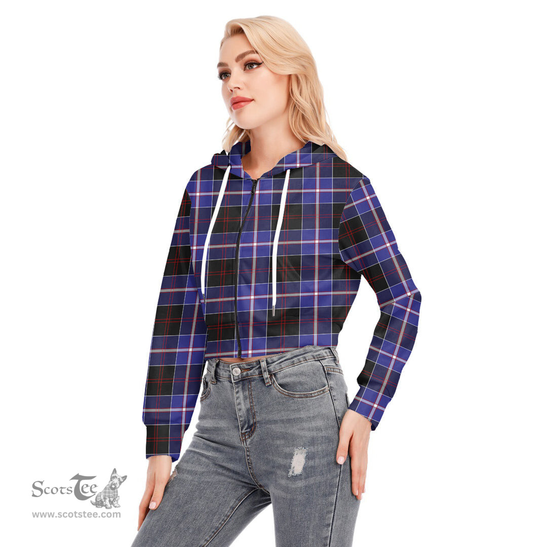ScotsTee Shop Scottish Dunlop Modern Clan Tartan Womens Cropped Zip Up Hoodie