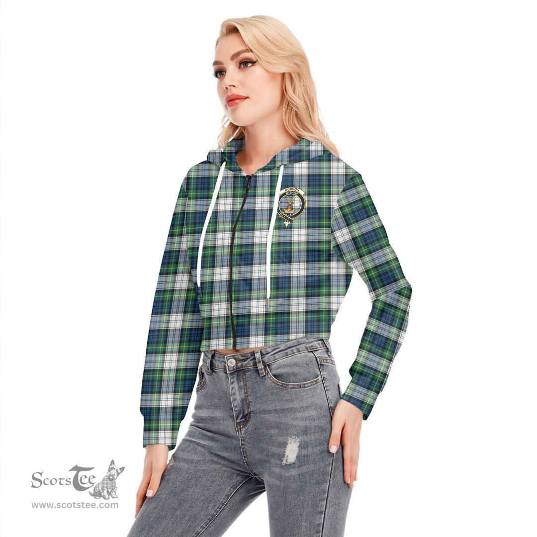 ScotsTee Shop Scottish Gordon Dress Ancient Clan Crest Tartan Womens Cropped Zip Up Hoodie